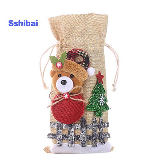 Christmas Wine Bottle Bag with Drawstring Santa Claus Reindeer Snowman Bear Burlap Wine Bottle Gift Bag Cover Christmas Holiday Wine Bottle Decoration