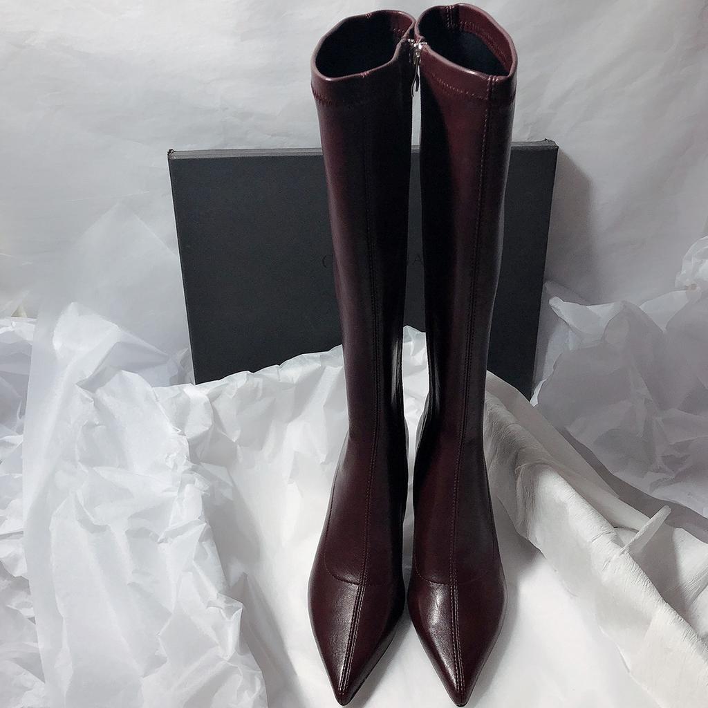 Elegant High Heels Women's 2025 New Fashion Pointed Slim Heels Knee High Boots with Side Zipper Temperament Long Tube Boots