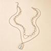 Retro Pearl Heart Pendant Necklace - Layered Alloy Chain for Women, European & American Style