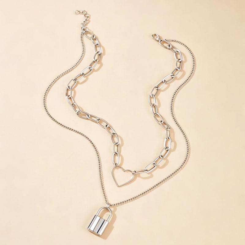 Retro Pearl Heart Pendant Necklace - Layered Alloy Chain for Women, European & American Style