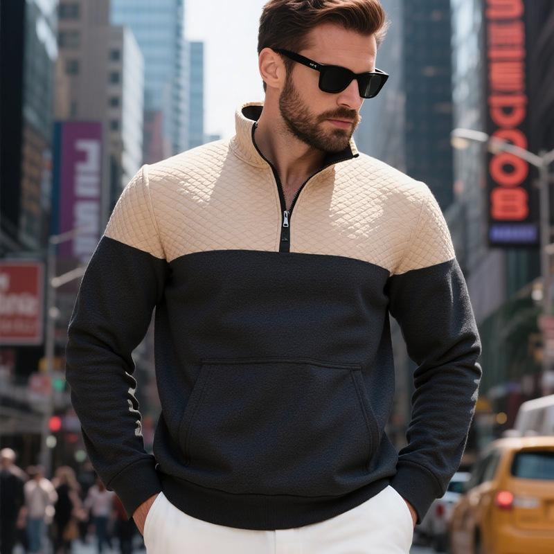 Lässiges Herren Sweatshirt mit Farbblockdesign, locker, übergroß, Stehkragen, Reißverschluss