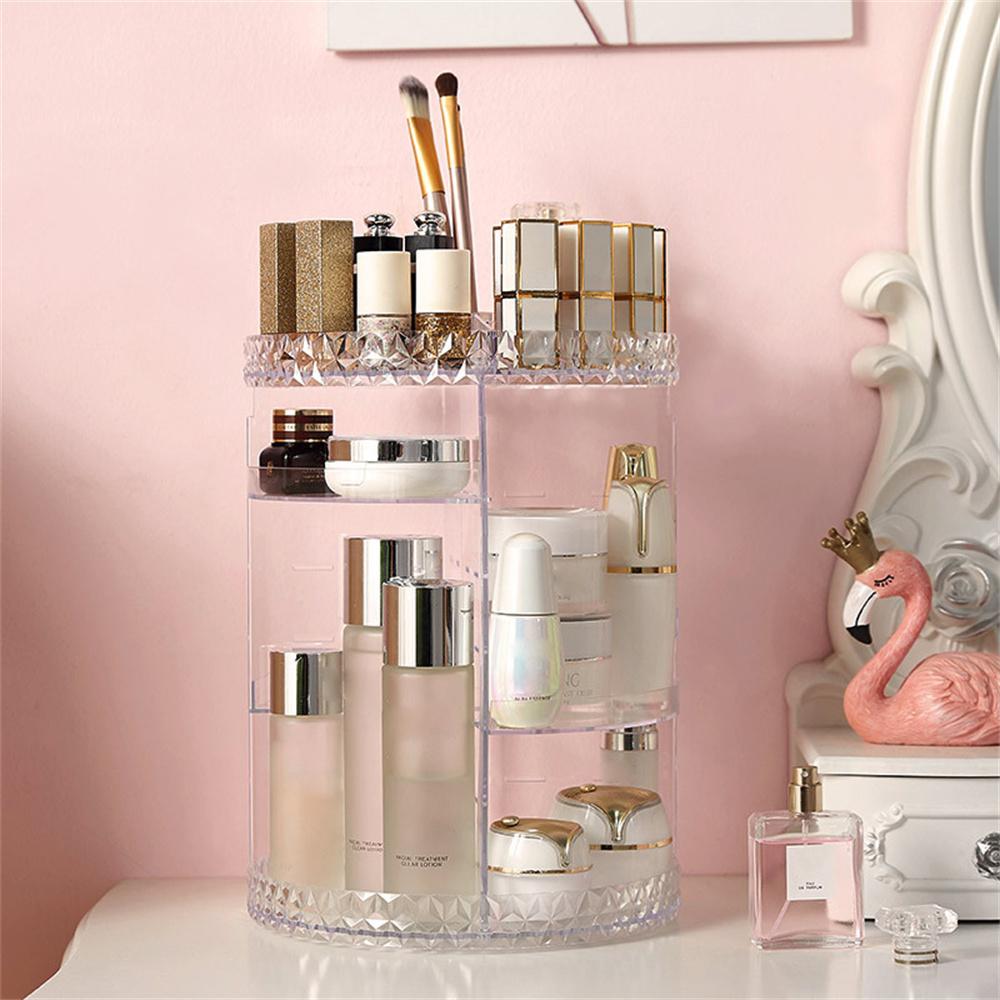 Round Diamond Texture Rotating Makeup Organizer Vanity Transparent PS Cosmetic Storage Rack