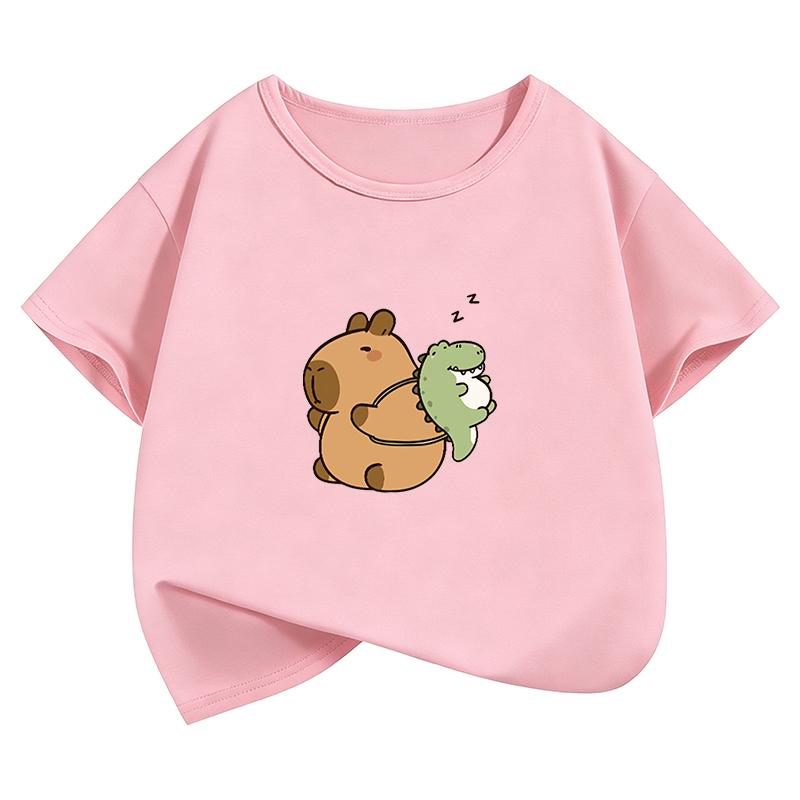Trendy Kawaii Capybara Printed Design T Shirts Capibara Kids Children's T-shirt Boys Girls Summer Spring Casual Top Tee