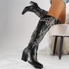 Knee High Boots Womens Shoes 2025 New Western Cowboy Knight Boots Over Knee Side Zipper Long Tube Boots Women Shoes High Heels