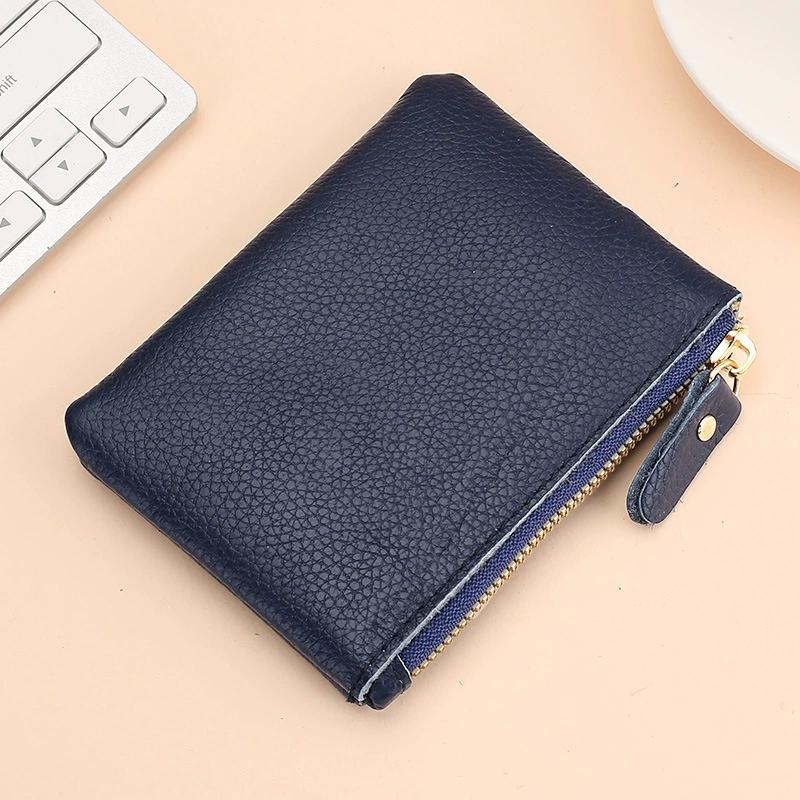 Black Genuine Leather Coins Purse Men Women Mini Zipper Wallets Small Purses Female Purses Casual Card Holder Key Storage Bag