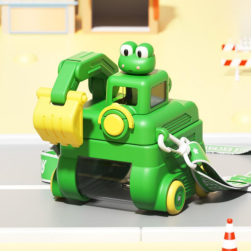 Portable Water Bottles Excavator Shape Kids Water Bottle Funny Hydration Companion With Straw And Strap For Students