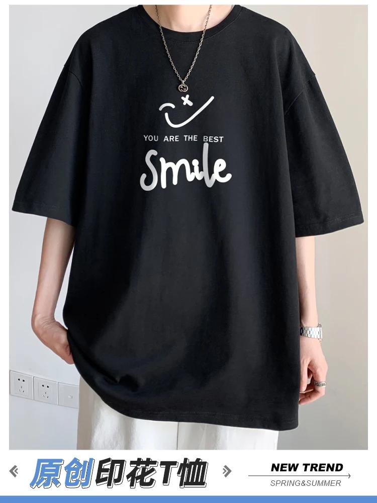 100% Cotton Printed Short Sleeve T-shirt Men's Half-sleeved Men's Fashion Brand Ins American Loose Body Shirt Men's Top