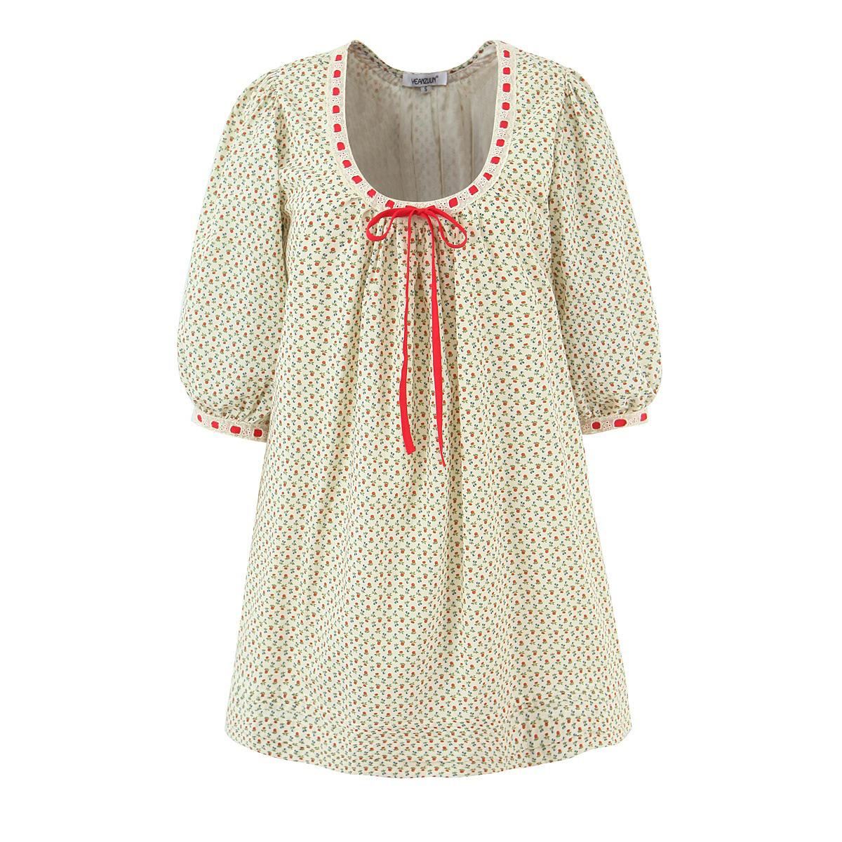 

2026 Spring Red Woven Belt Mid-Sleeve Women s Dress Small