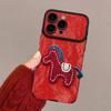 Horse Year Luxury Case for 17 16 Pro Max Casing 15 16 14 Pro 13ProMax 12 11pro Max Phone Cases Red Leather Cover with Wrist Strap