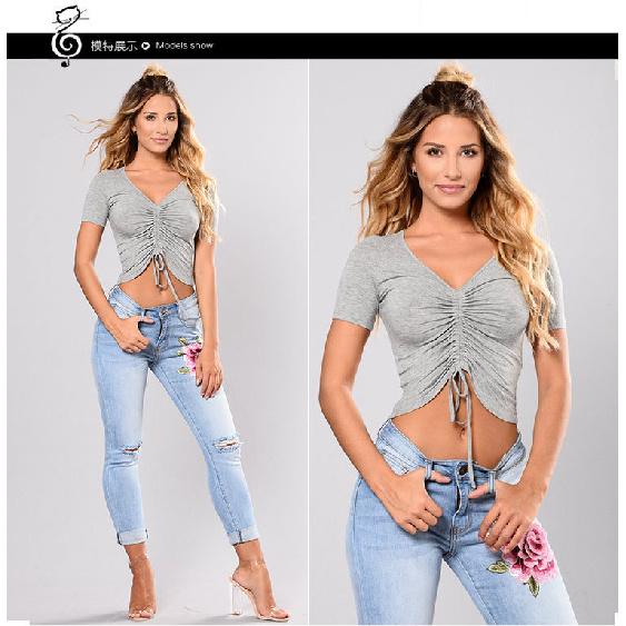 

Европейские и американские женские джинсы с рваными дырками и вышитыми цветами, женские джинсы, длинные брюки, укороченные брюки M светло-синий