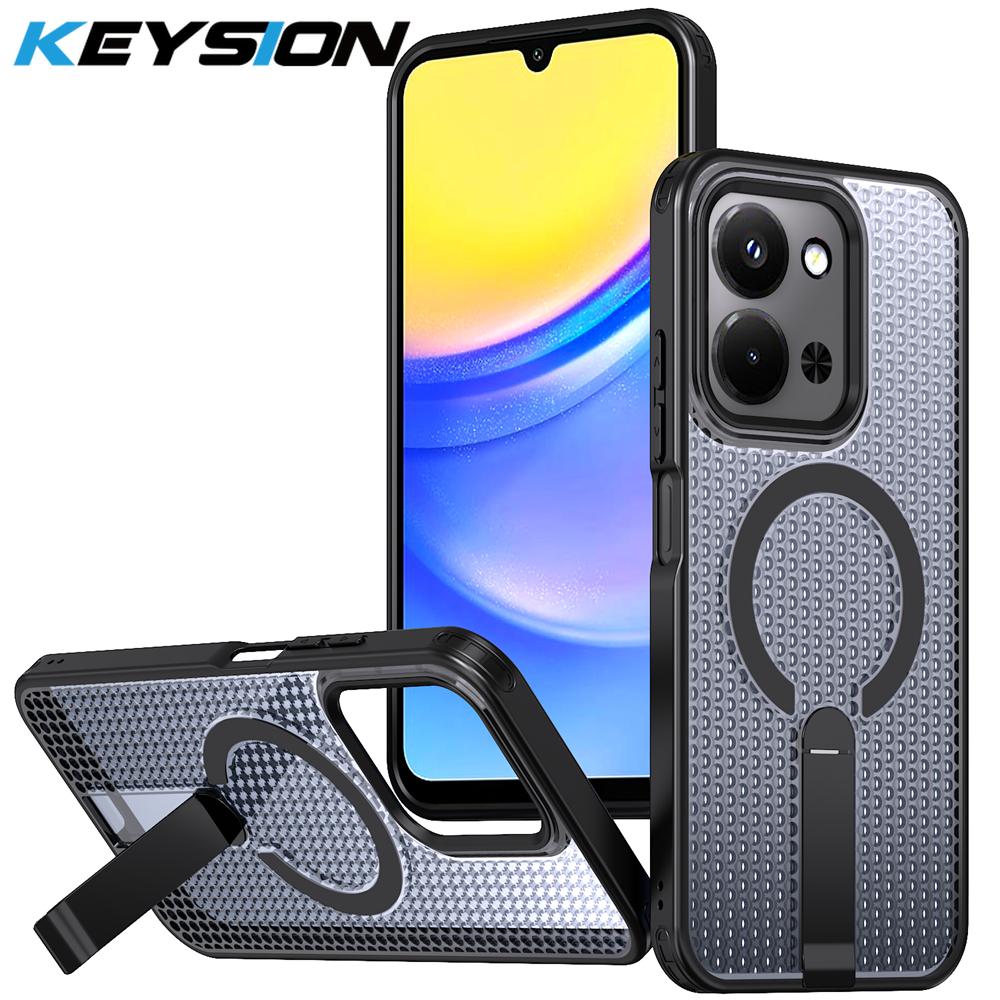 

KEYSION Hollow Heat Dissipation Magnetic Case for Redmi 15C 171mm Cooling Stand Shockproof Phone Back Cover for Xiaomi POCO C85 for Redmi 15C чёрный