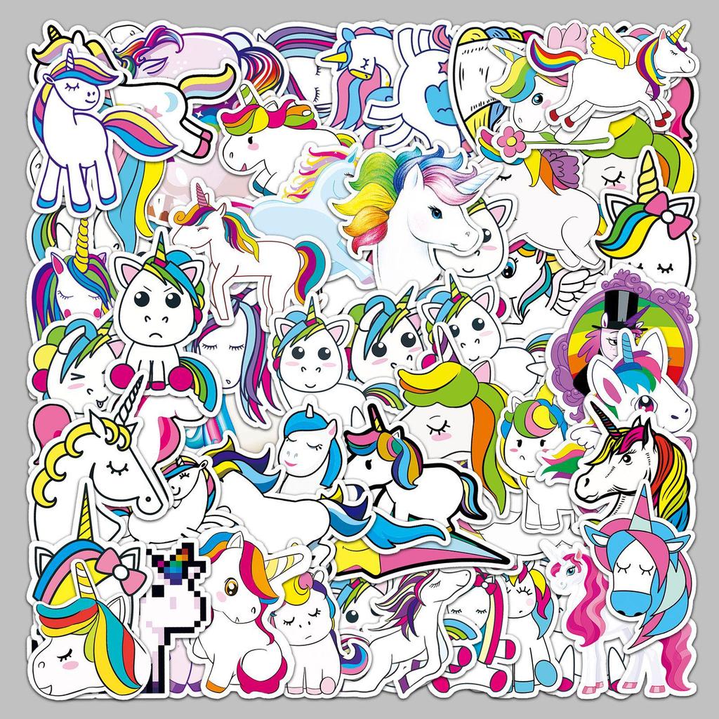 51-Pack Unicorn & Horse Rainbow Cartoon Graffiti Stickers - Waterproof for Laptops, Suitcases, and Cars.