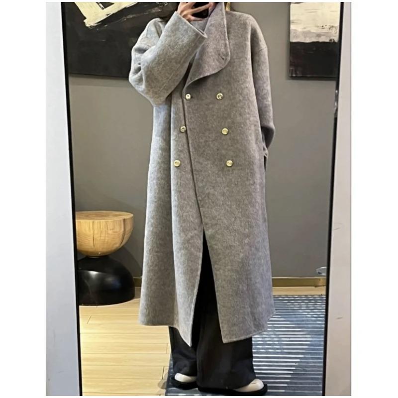 

Пальто двубортное осенне-зимнее двухстороннее шерстяное пальто женское шерстяное пальто средней длины свободного покроя M