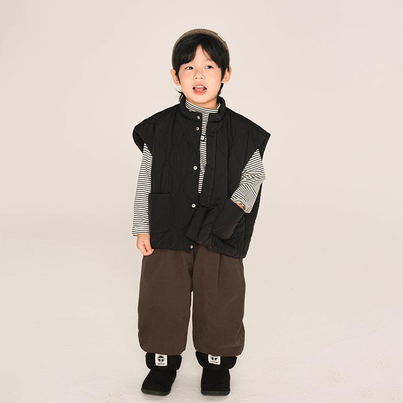 Boys Autumn and Winter Solid Color Simple Thickened Warm Vest Middle and Small Children Loose Casual Convenient Jacket