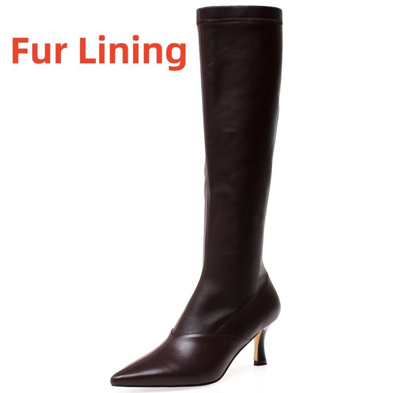 

Knee High Boot Women Shoes Genuine Leather Sexy Winter Heeled INS Chelsea Boots Female Fetish Party Shoes Ladies Large Size 39