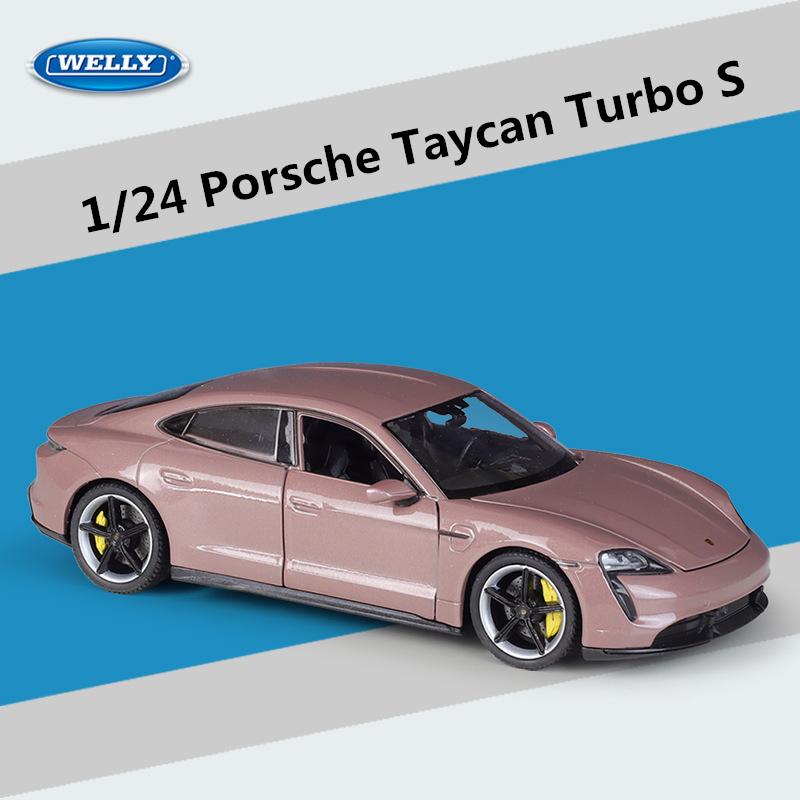 Welly 1/24 Porsche Taycan Turbo S Legering Sportsbil Modell Støpte Metall Nye Energikjøretøyer Bilmodell Simulering Leker til Barn Gaver