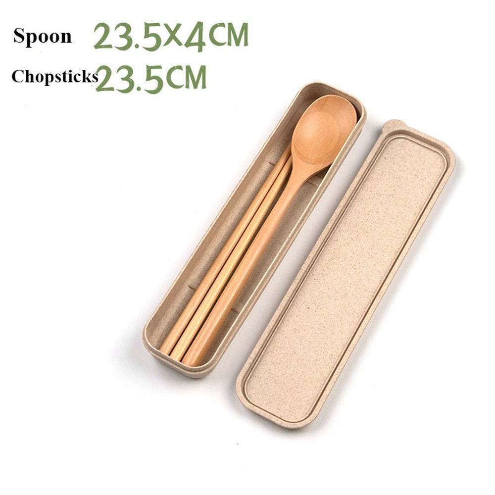 with Box Wooden Fork Chopsticks Natural Rice Soups Spoon Dinnerware Cutlery  Kitchen Accessories