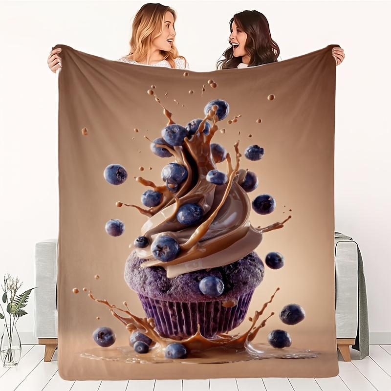 Couverture imprimée en flanelle motif éclaboussures chocolat myrtille adaptée à toutes les saisons adaptée pour le salon, le bureau, le canapé et le voyage