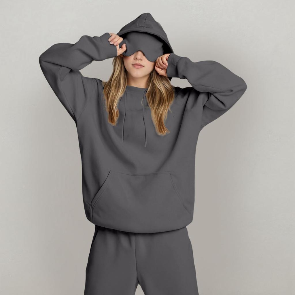 Unisex hettegenser med innebygd øyemaske, avslappet langermet, ensfarget sportsgenser, løstsittende genser