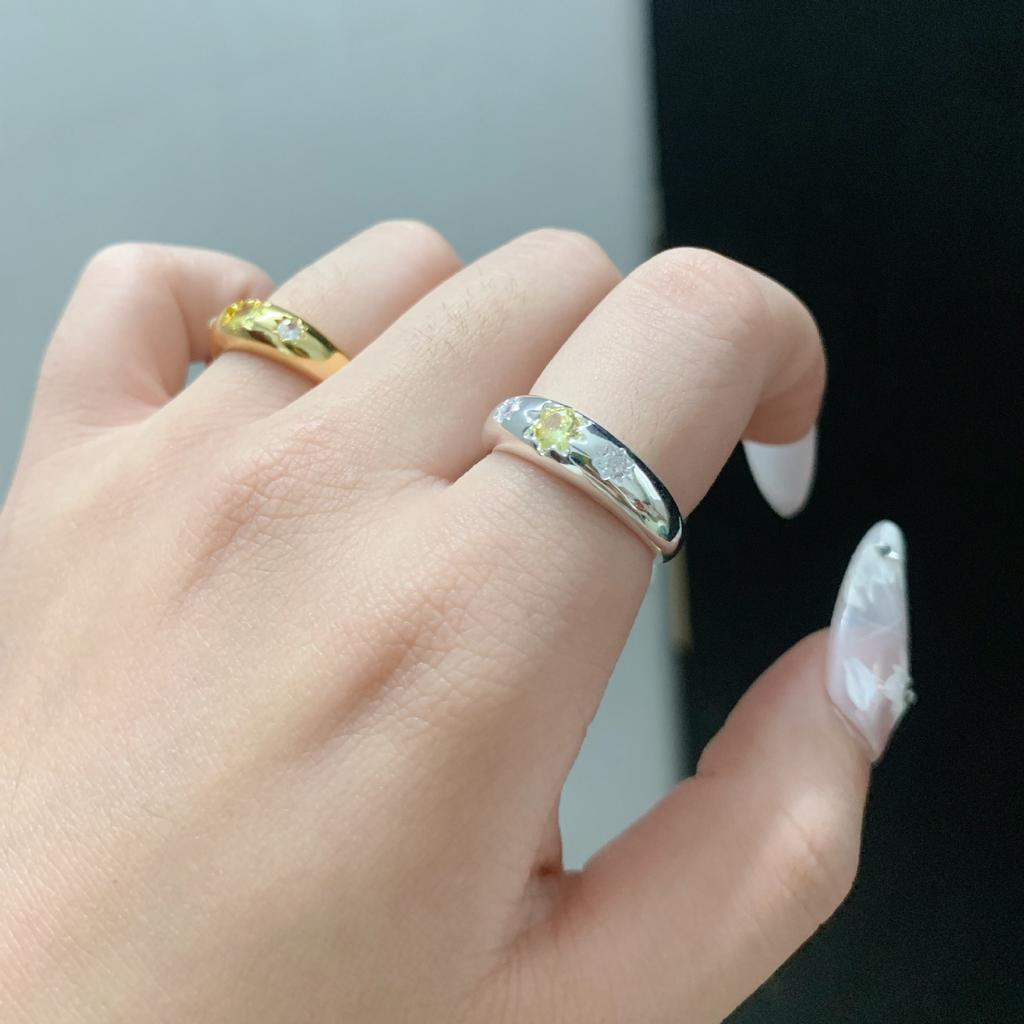 Medieval Style Pillow-Shaped Star Yellow Diamond Ring Women'S Niche Design Light-Sensitive Surface Octagram Ring Opening Ins Temperament