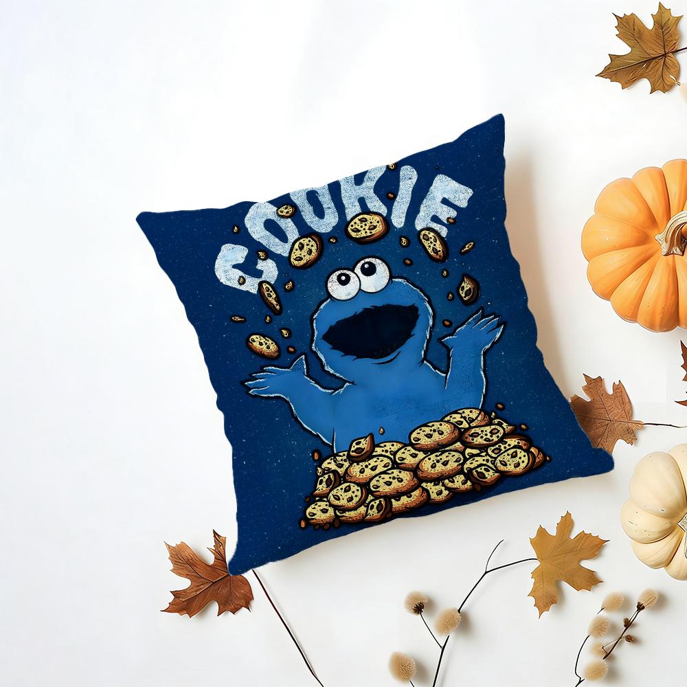 CCookie Monster Cushion Cover Washable Linen Pillowcase Soft for Daily Sofa Bed Home Room Decor