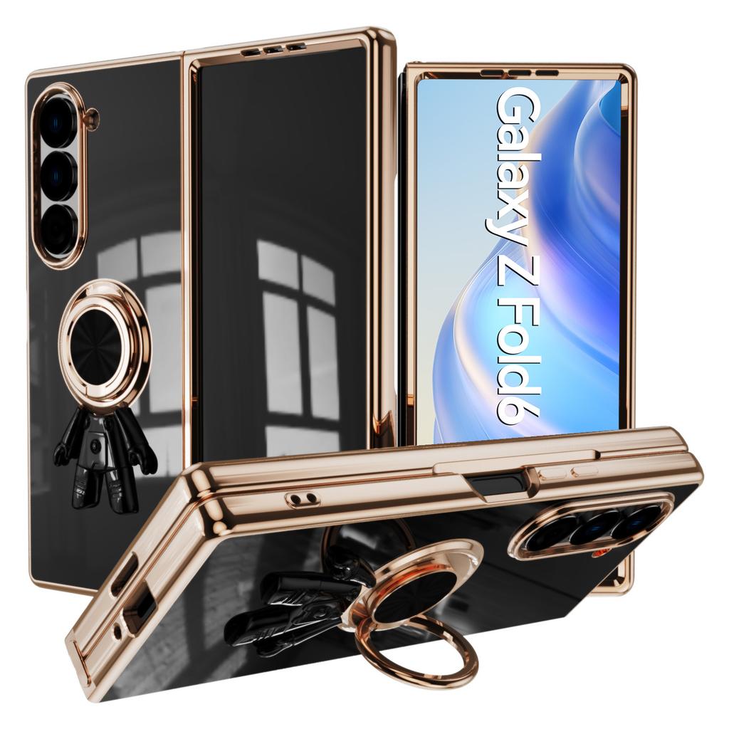 For Samsung Galaxy Z Fold6 5G Case with Astronaut Ring Kickstand 6D Electroplating TPU Phone Cover