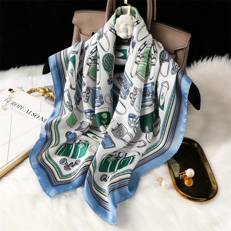 Fashion Kerchief Silk Satin Neck Scarf For Women Print Hijab Scarfs Female 70*70cm Square Shawls and Wraps Scarves For Lady