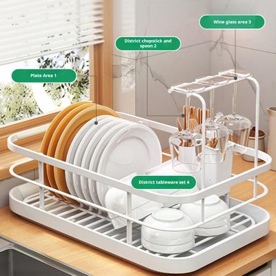 Prateleira de armazenamento de pratos de grande capacidade, resistente à ferrugem, ajustável, ventilada, balcão de cozinha, escorredor de pratos com suporte para talheres