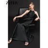 Zaprha 2025 Summer New Fashion Round Neck Fine Sling Silk Satin Texture Midi Dress 3186331
