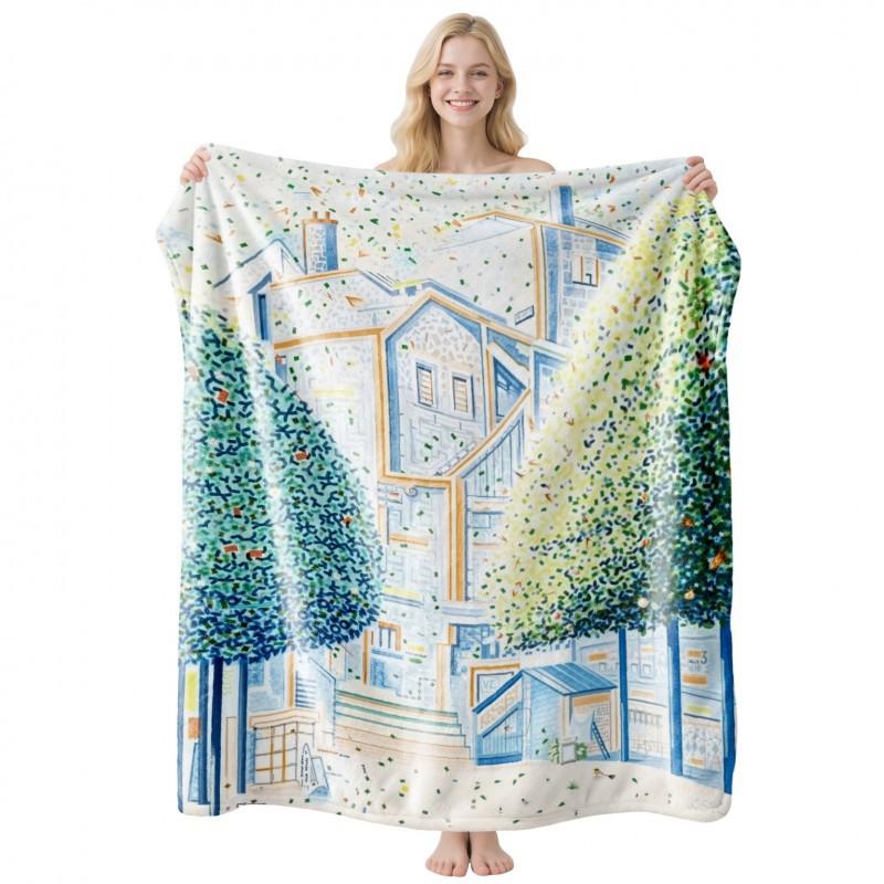 Soft Fleece Blanket With Starry Sky Print Camping Sofa Napping Air Conditioning Use Customizable Design