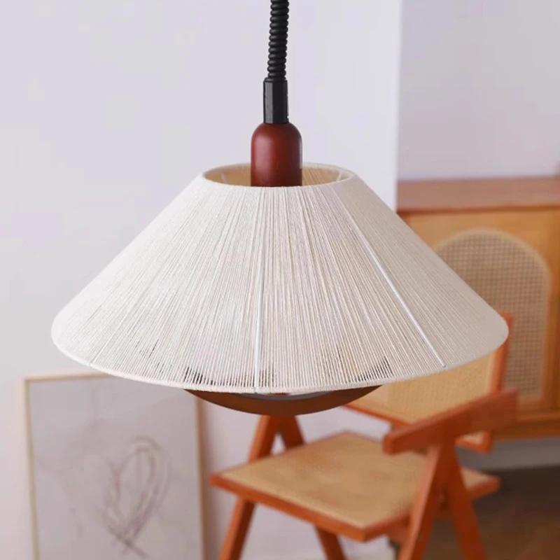Retro Woven LED Chandelier Nordic Creative Lamp Bedroom Dinning Living Room Vintage Modern Long Strip Rope Pendant Lights