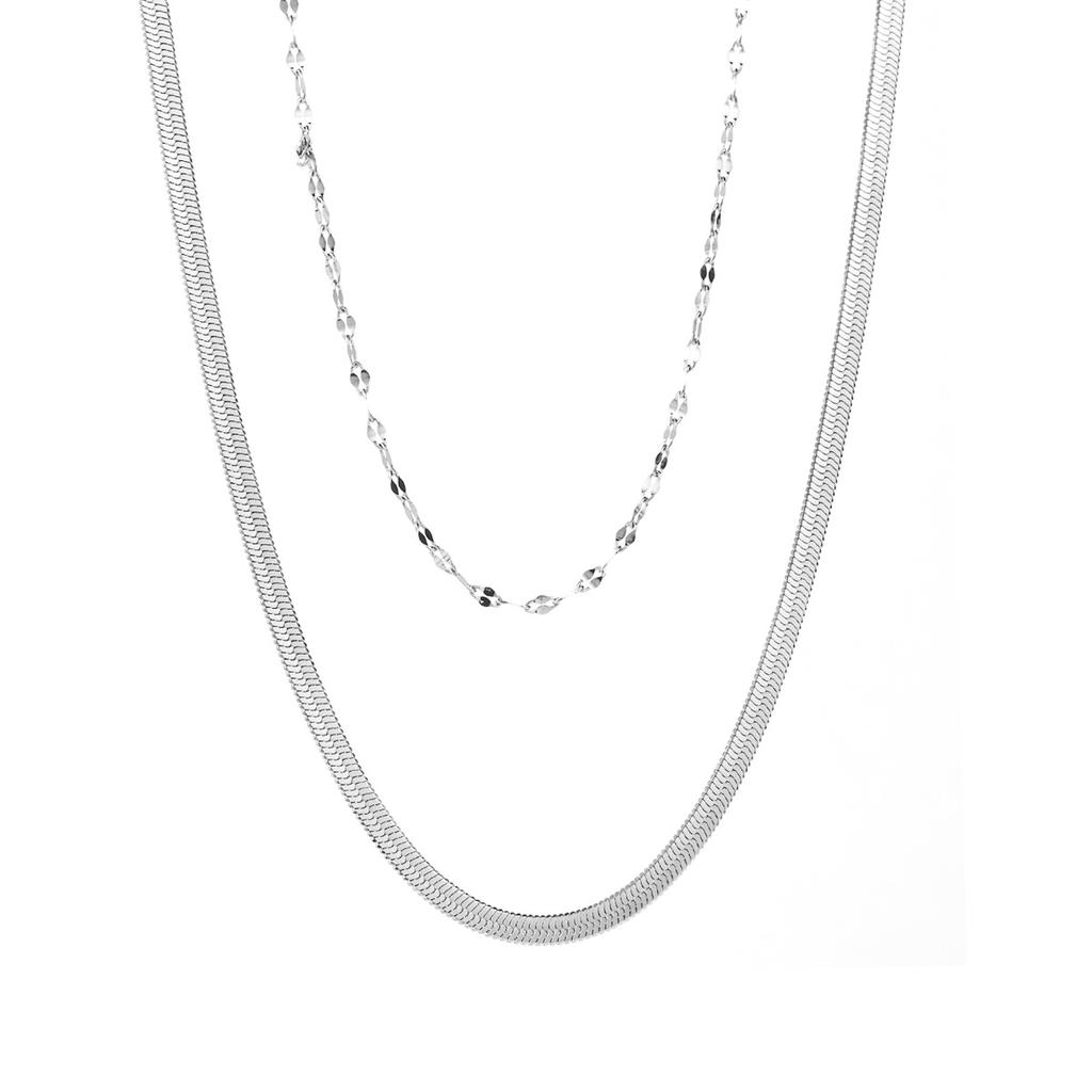 Women Ins Fashion Layered Stainless Steel Choker Color Retaining Simple Flat Snake Chain Double Layer Necklace For Women