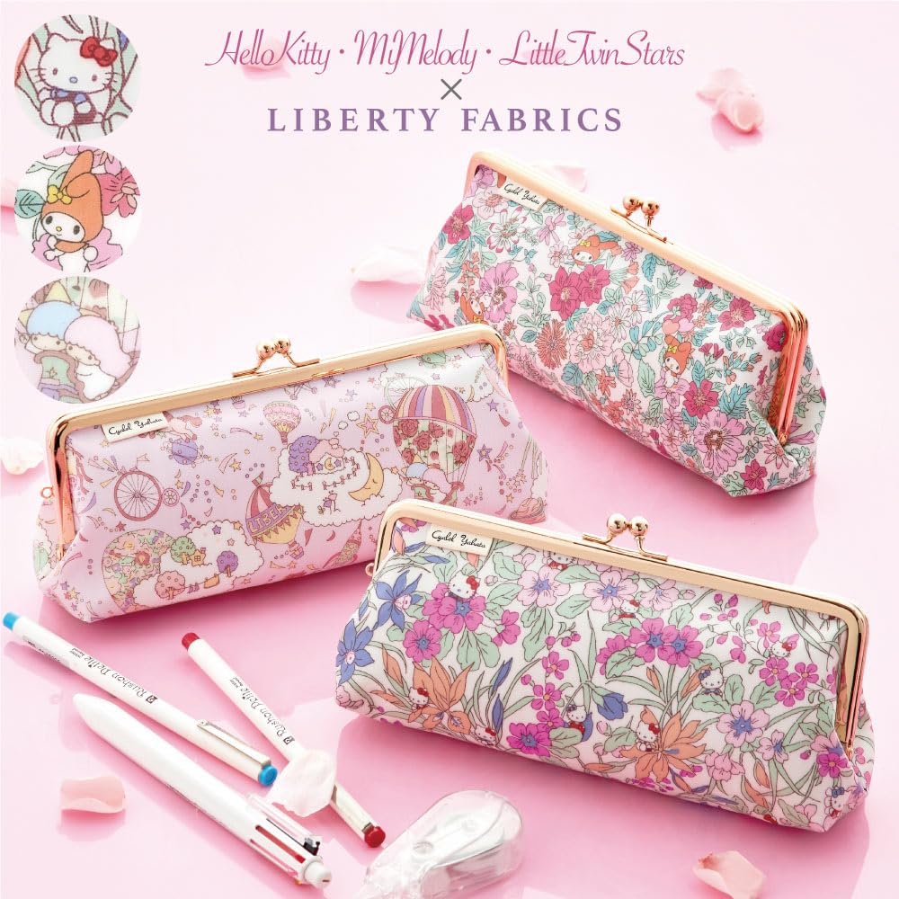 Sanrio Characters Liberty Print Pencil Large Pencil Cosmetic Floral Made in My Pink Case, Capacity, Case, Pouch, Print, Stationery, Women's, Cute,