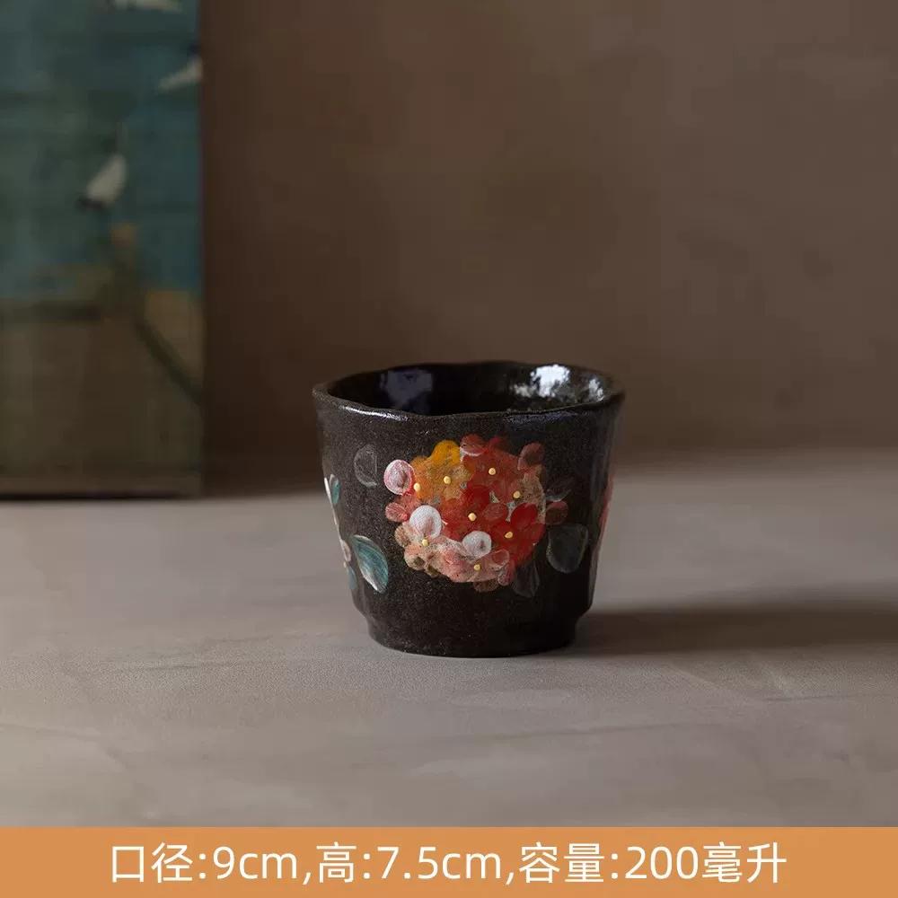 300ml Vintage Hand-Painted Ceramic Mug, Retro Floral Coffee Cup, Handmade Art Teacup for Home Office