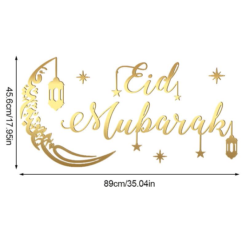 Eid Mubarak Gold Acrylic Wall Sticker Ramadan Kareem Large Mirror Wall Decal for Home Room Decoration 2026 Islamic Muslim Gifts