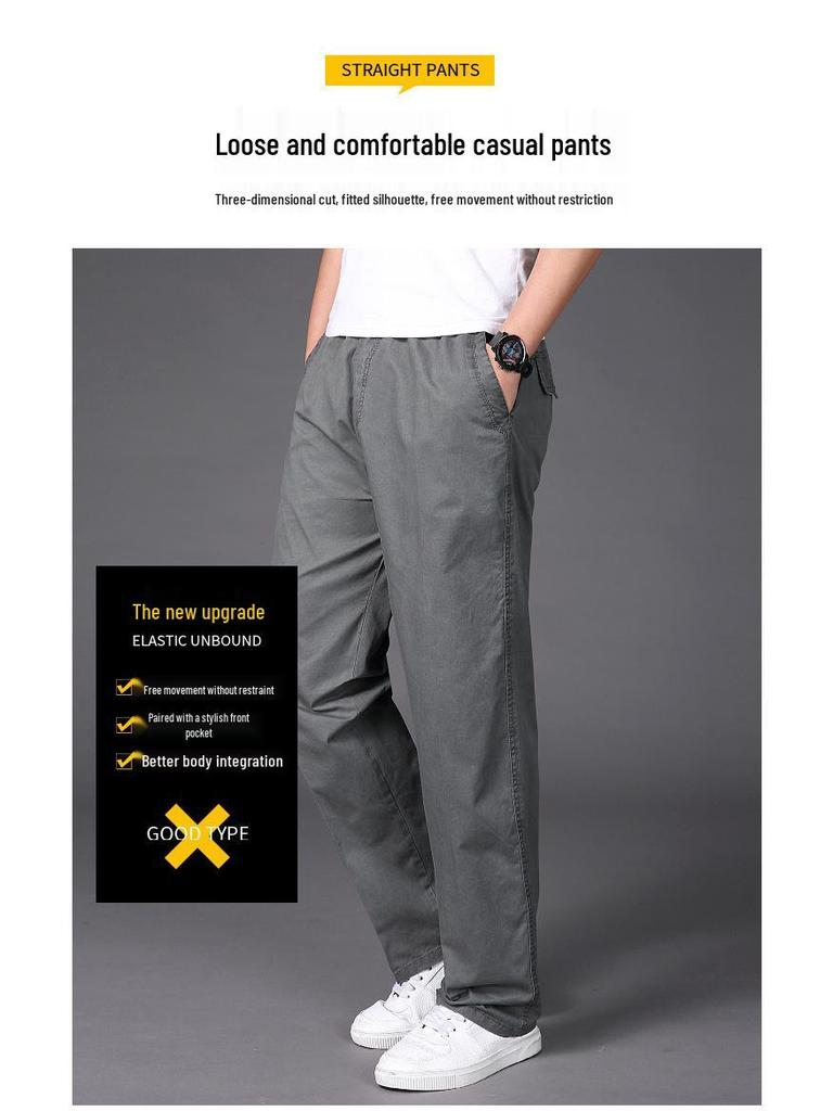 Men's Plus Size Elastic Waist Cargo Pants – Casual, Loose Fit, Solid Color