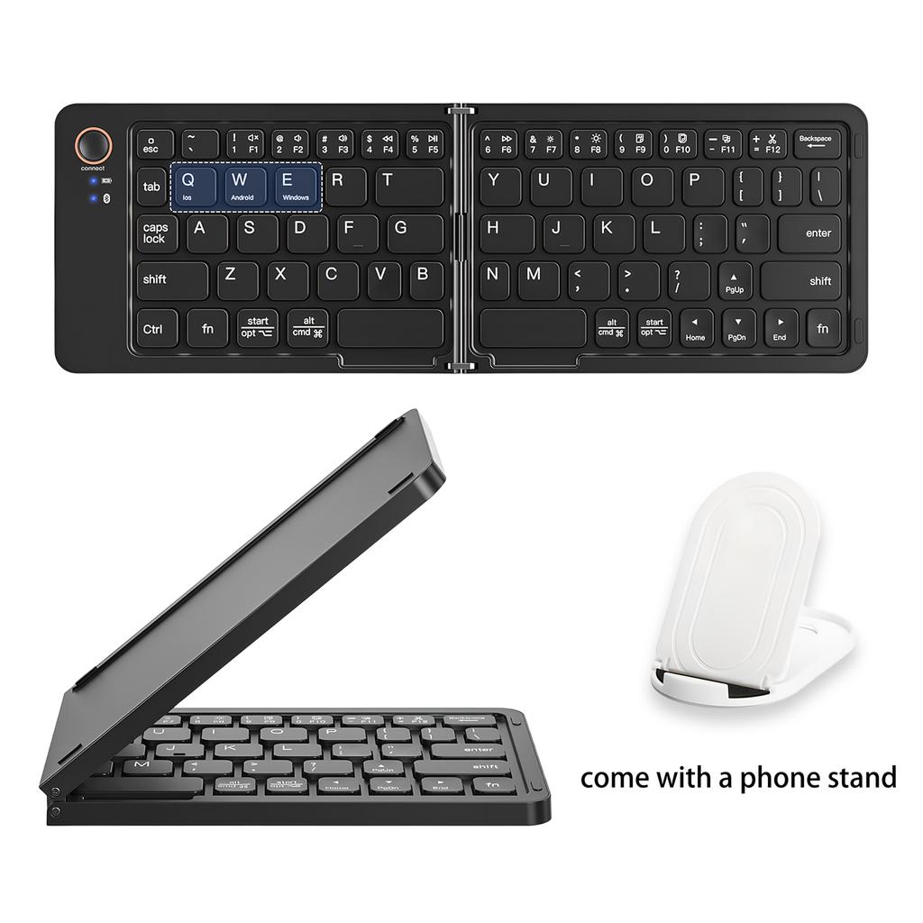 Foldable Wireless Keyboard, Portable Wireless Double-Fold Design,Travel BT Keyboard,Ultra-Lightweight and Portable,Rechargeable Pocket-Sized Foldable