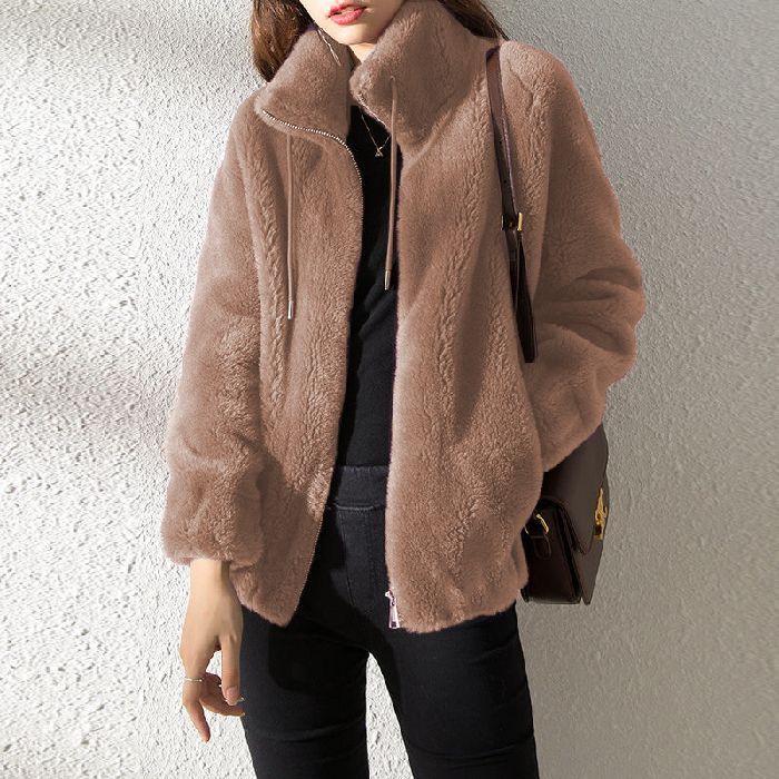Women s Winter Stand Collar Fleece Coat - Thickened, Double-Sided Zipper Cardigan Sweater XL