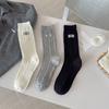 Female Spring and Autumn Pure Color All Kinds of Sweet Hemp Pattern Letter Cloth Label In The Tube Pile Socks