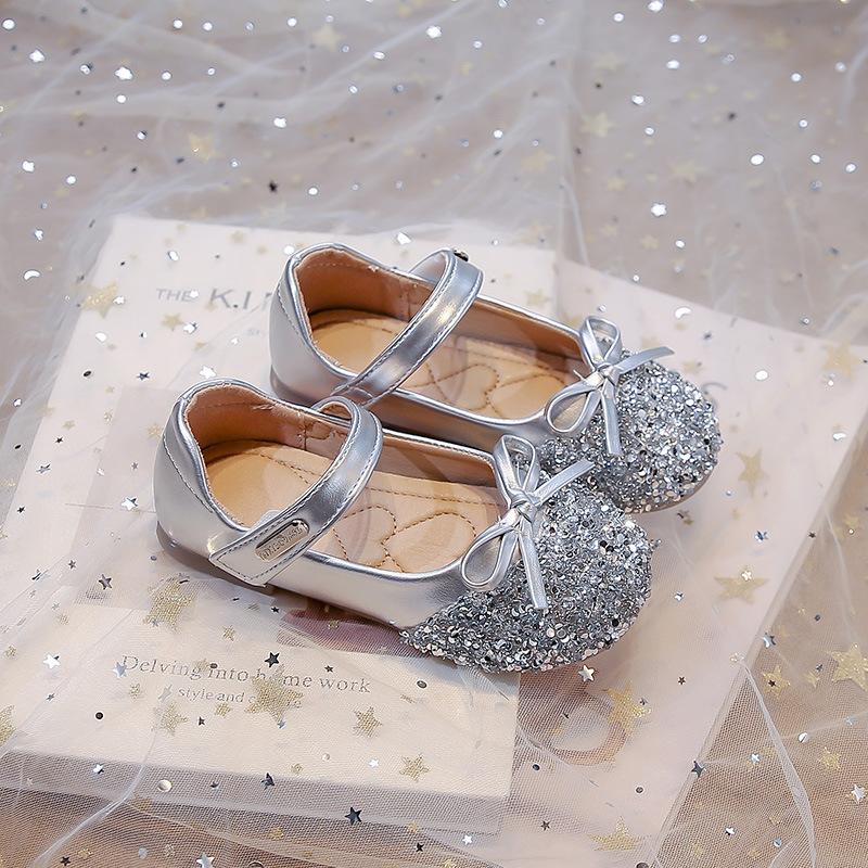 Girls crystal shoes 2025 summer new cartoon princess shoes small leather shoes children's baby soft sole little princess shoes