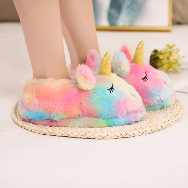 Pantofole Invernali Peluche Unicorno - Pantofole Cartoon per Coppie da Interno/Esterno con Tacco
