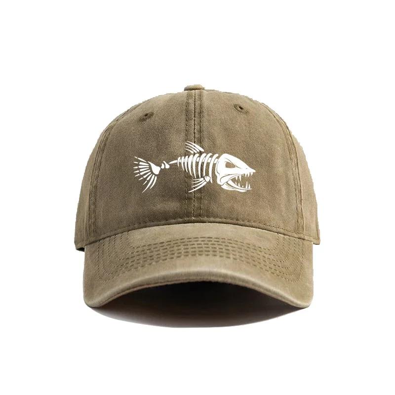 Fishbone Baseball Cap Summer Distressed Dad Hats Men Outdoor Fishing Skeleton Fish Bone Caps