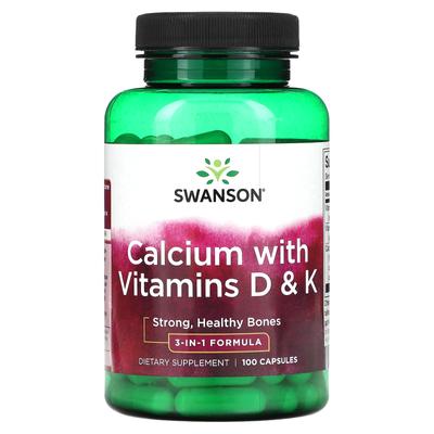 Calcium with Vitamin D and K, 100 Capsules