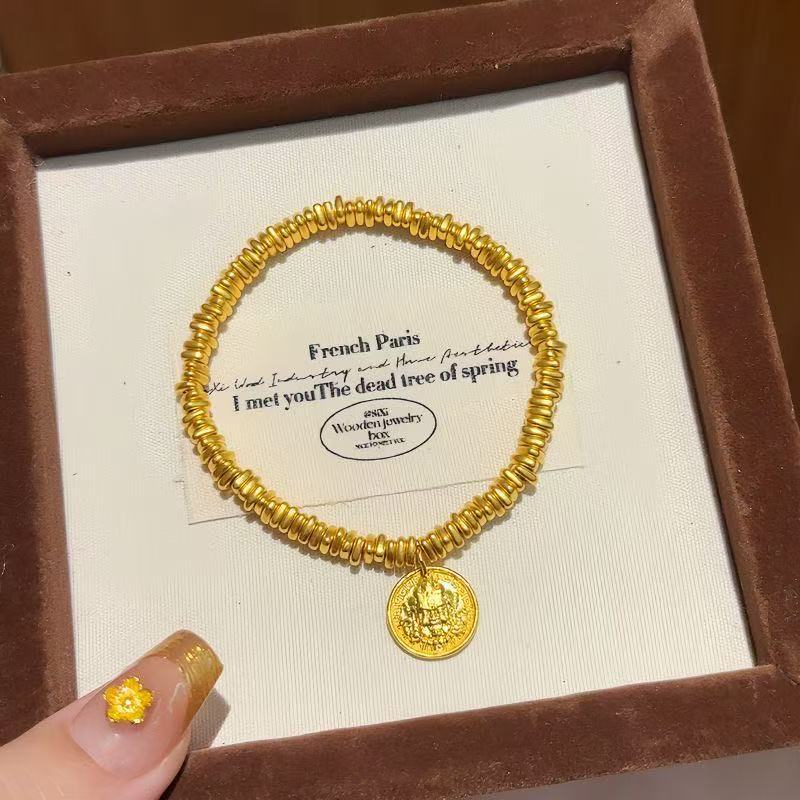 

Древний Желтый Бог Богатства Браслет Женский Новый Китайский Браслет с Круглой Картой Переплетения Битого Золота