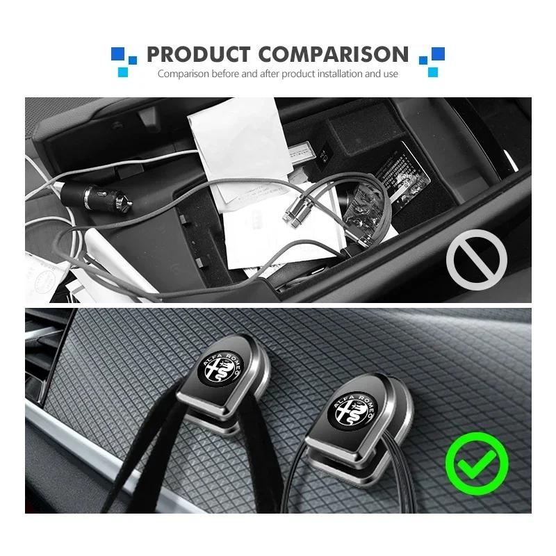 4pcs Car Paste Hooks USB Storage Hanger Interior Accessories For Alfa Romeo 159 Giulietta Giulia 147 Mito 156 159 166 GT Stelvio zq9