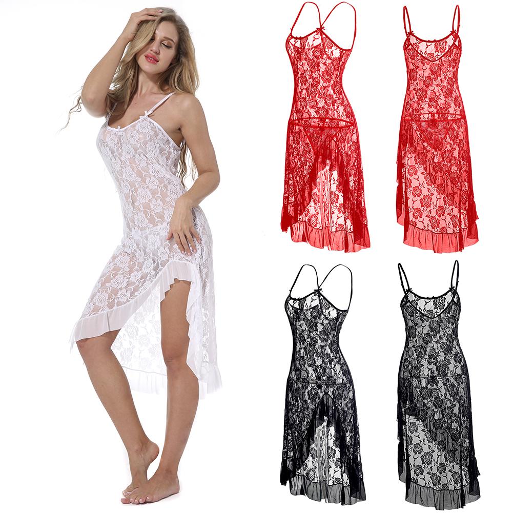 Robe en dentelle Rose pour femmes, nouveau Style tendance, Sexy, transparent, string, sous-vêtements dos nu, vêtements de nuit, grande taille 4XL