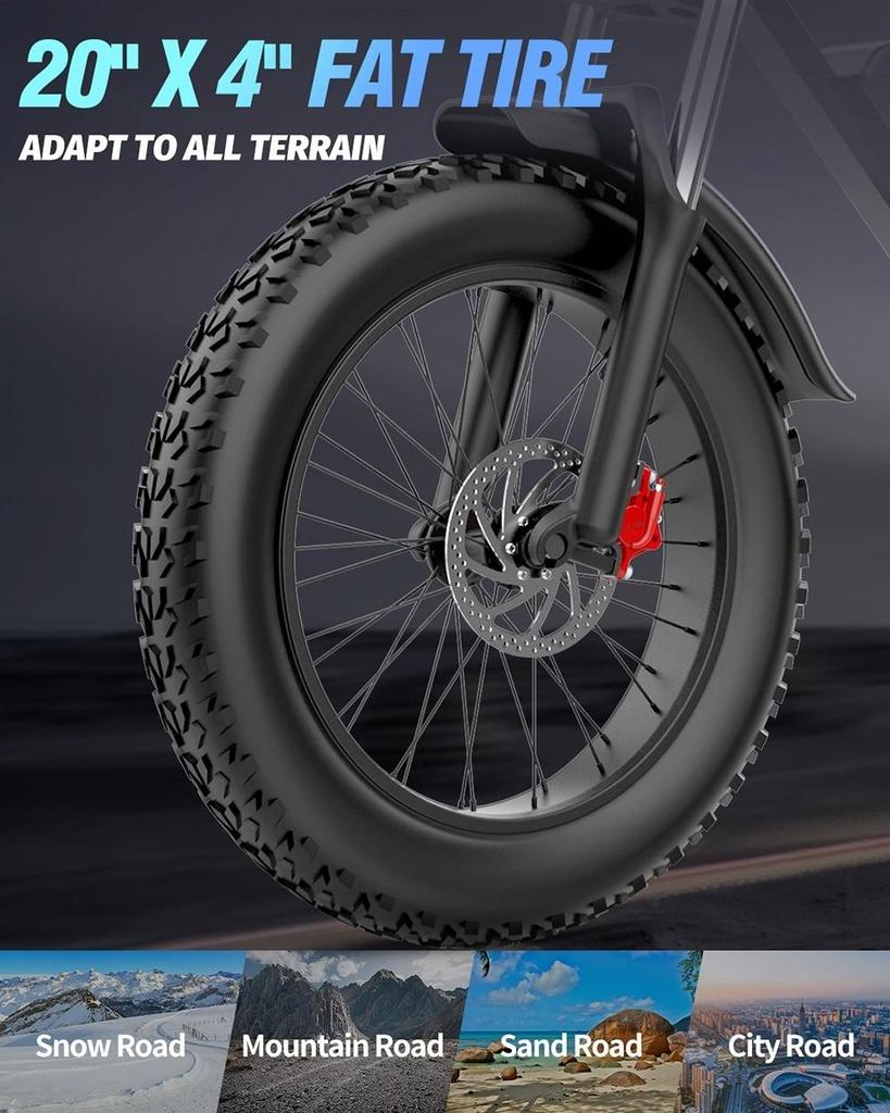 Ridstar Q20 Pro Off-road Electric Bike, 20*4 Inch Fat Tires, 2*1000W Motor, 52V 20AH Dual Battery, 34mph Max Speed