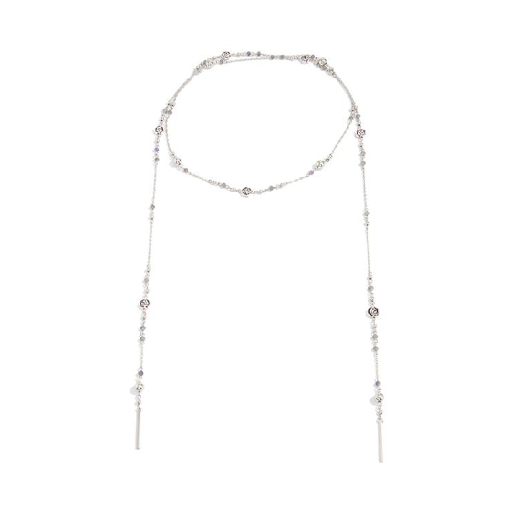 Womens Long Chain Fashion Necklace For Layering Featuring Imitation Pearls Crystal And Rose Flower Design