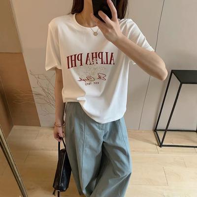 Nuovo Stile Primavera ed Estate T-shirt Semplice con Stampa di Lettere Girocollo Manica Corta da Donna - Vestibilità Larga, Top Casual Versatile e Comodo