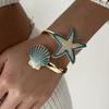 Boho Summer Starfish Shell Open Bangle for Women Gold Color Metal Blue Enamel Marine Bracelet Fashion Beach Vacation Jewelry